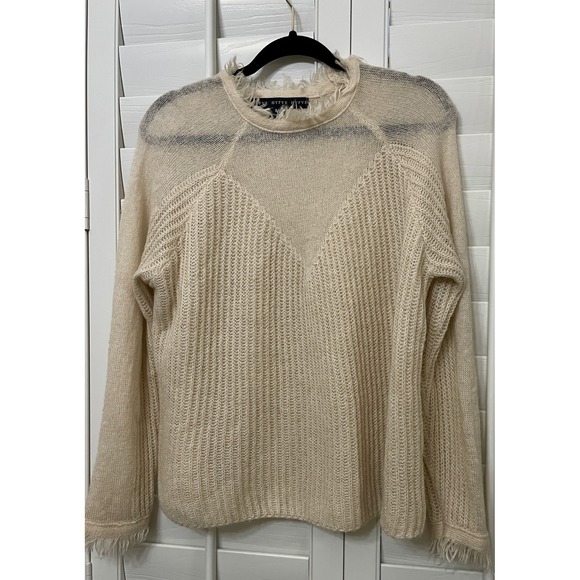 HYFVE Sweater Womens Medium Beige Fringed Pullover‎ Wool Mohair Blend Cozy Knit - Picture 1 of 14